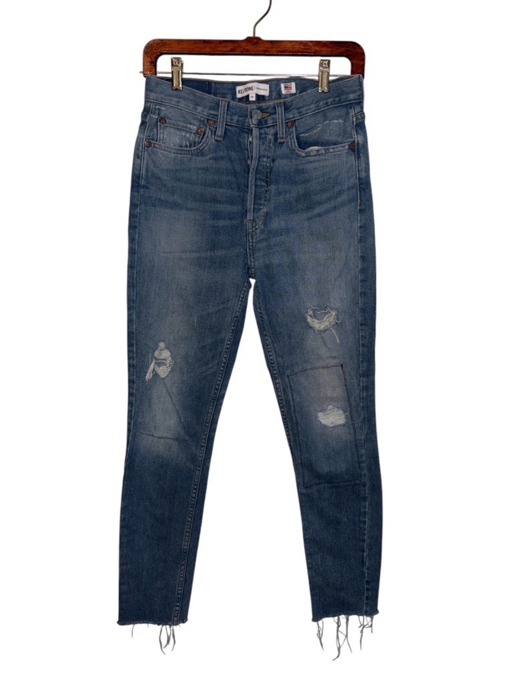 RE/DONE High-Rise Distressed Ankle Crop Denim Jeans Size 26